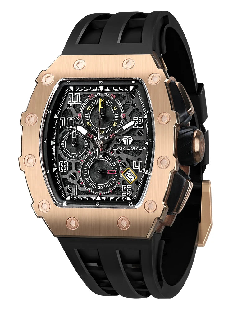 Montre Quartz Homme TSAR BOMBA TB-8204 Tonneau Saphir Chronographe – CLEVI Paris