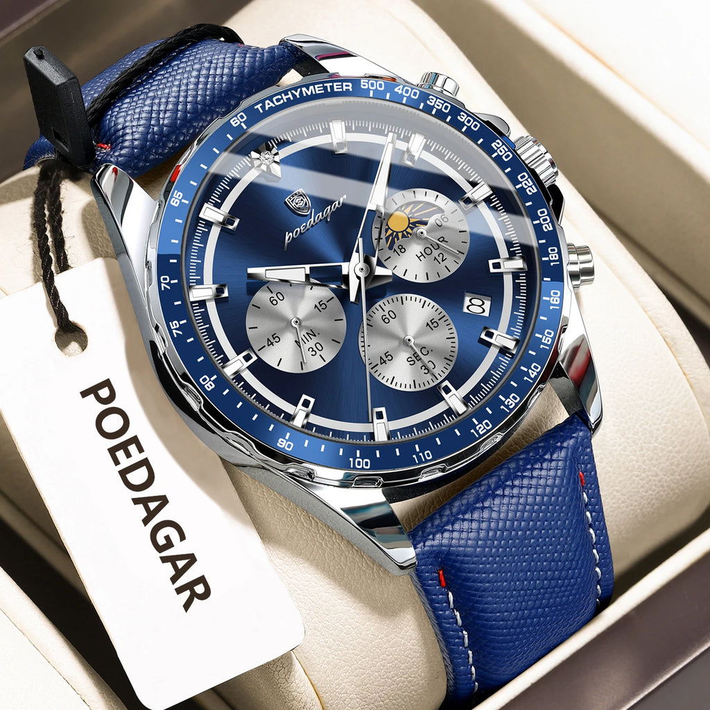 Montre Quartz Homme POEDAGAR 879-L – Chronographe, Cuir & Aiguilles Lumineuses | 4 Coloris