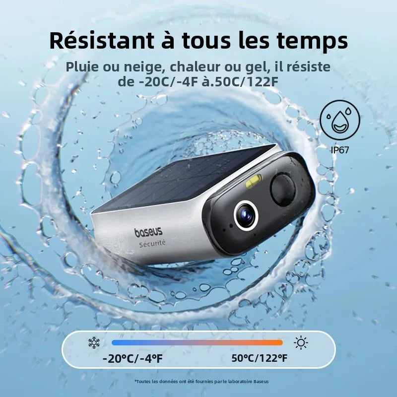 Caméra Solaire Extérieure Baseus S1 Lite 4MP 2K FOV 135° IP67 IA NeuraNex Wi-Fi – CLEVI Paris
