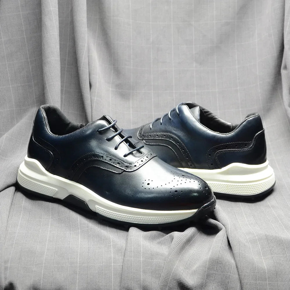 Sneaker Outdoor Homme Cuir Véritable | Golf Randonnée Antidérapant 3 Coloris