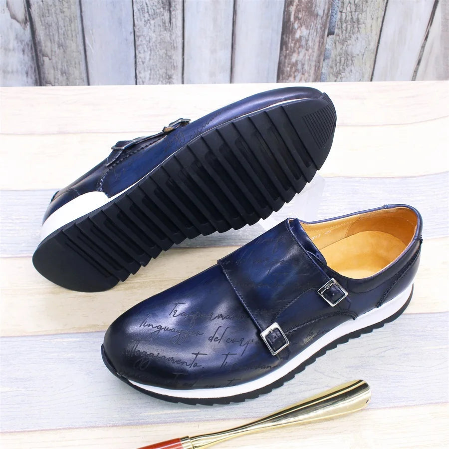 Chaussures Cuir Homme Faites Main | Double Boutonnage Bout Rond Mariage