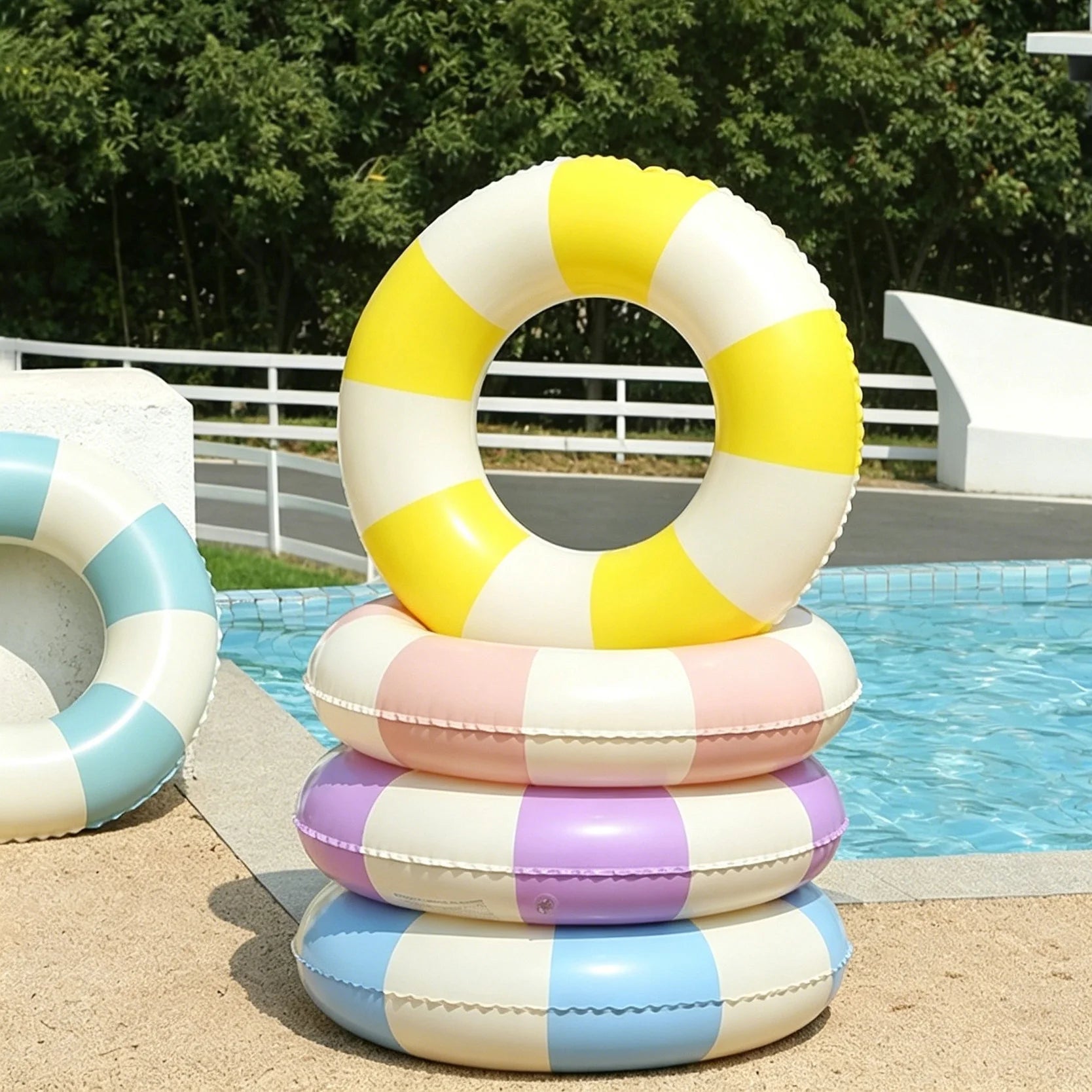 Bouée Gonflable Vintage Rayée – Anneau de Piscine Été 60 à 90 cm – Femme & Adulte