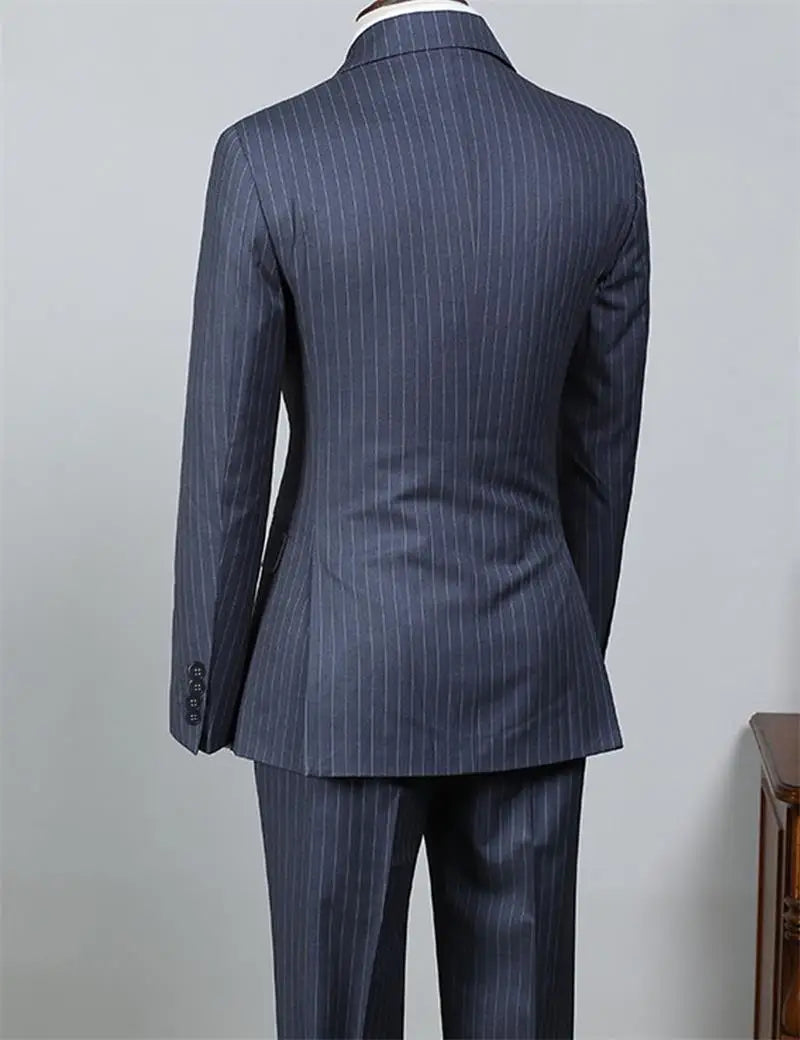 Costume 2 Pièces Homme Rayures Double Boutonnage – Blazer Slim + Pantalon | Business & Mariage | XXS-7XL