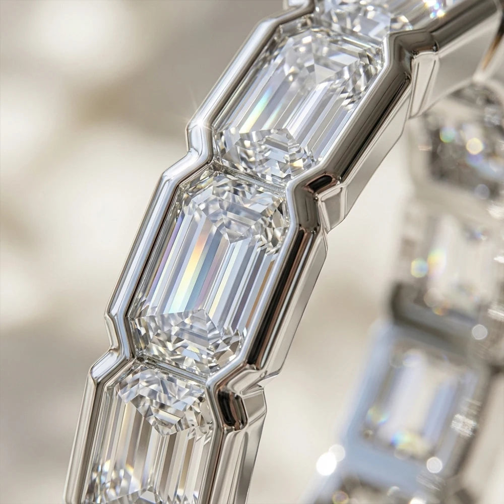 Alliance Femme Moissanite Émeraude D VVS1 Éternité Argent 925 – CLEVI Paris
