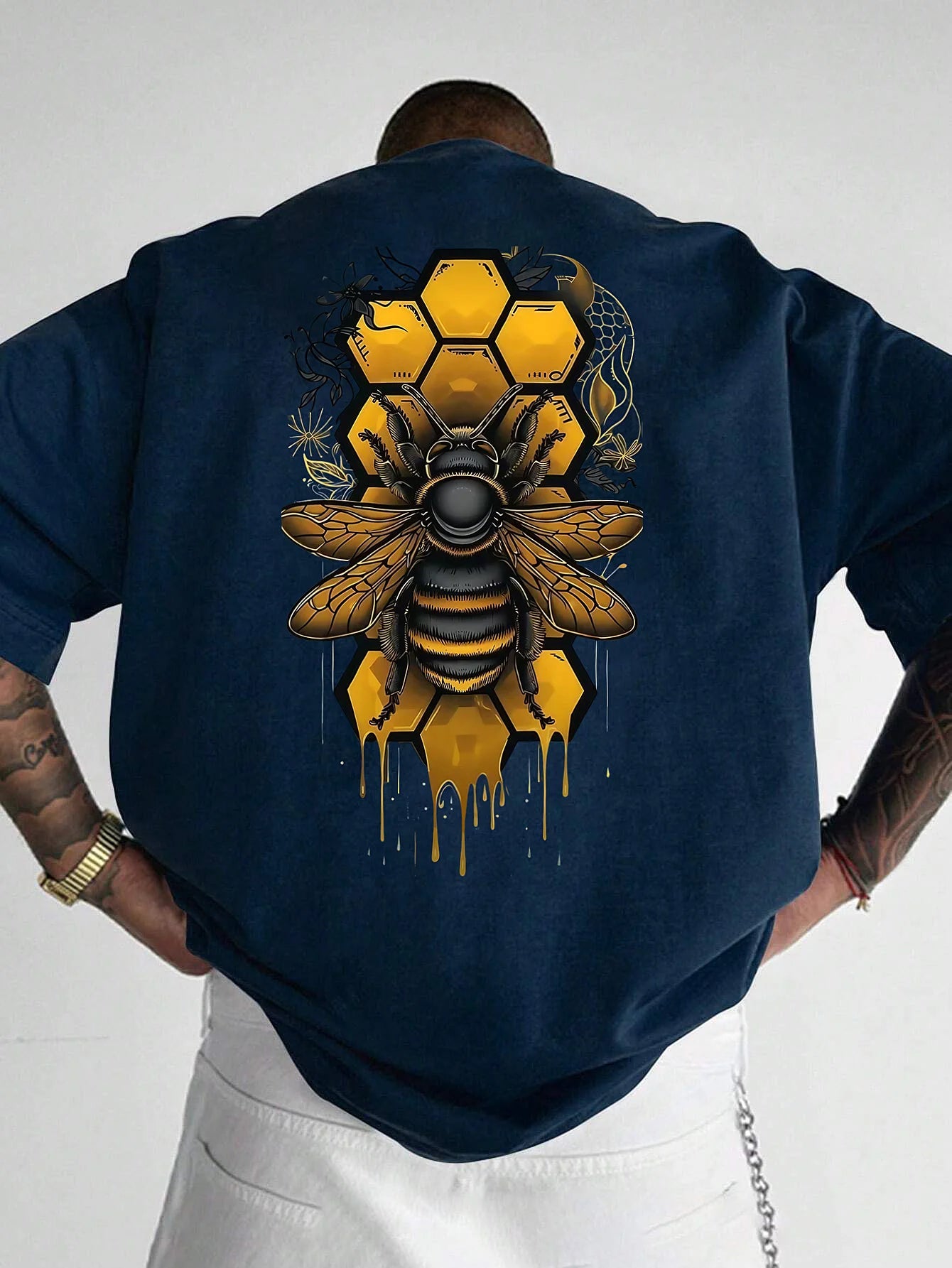 T-Shirt Homme 100% Coton Imprimé Abeille – Loose Fit, Col Rond, Manches Courtes