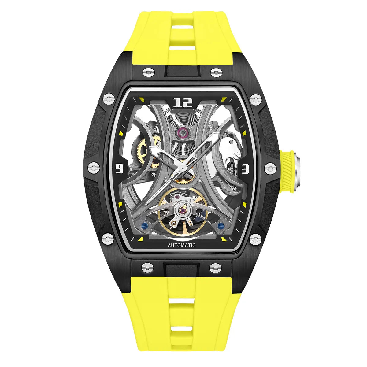 MEGIR Montre Automatique Homme Squelette Transparent Tonneau Acier Silicone Sport – CLEVI Paris