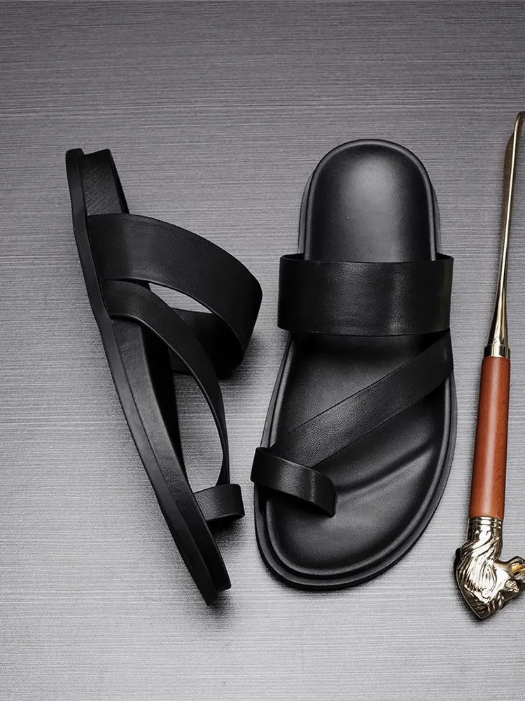 Claquettes Homme Cuir de Vache Véritable Bout Pincé Plage & Leisure – CLEVI Paris