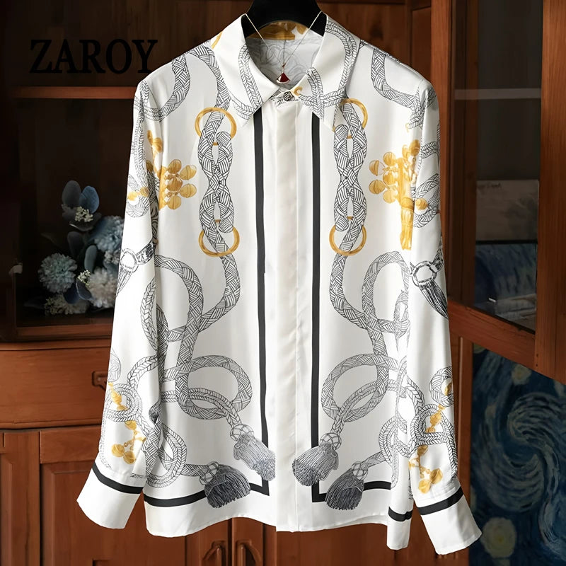 Chemise Femme Satin Old Money Imprimé Manches Longues – CLEVI Paris