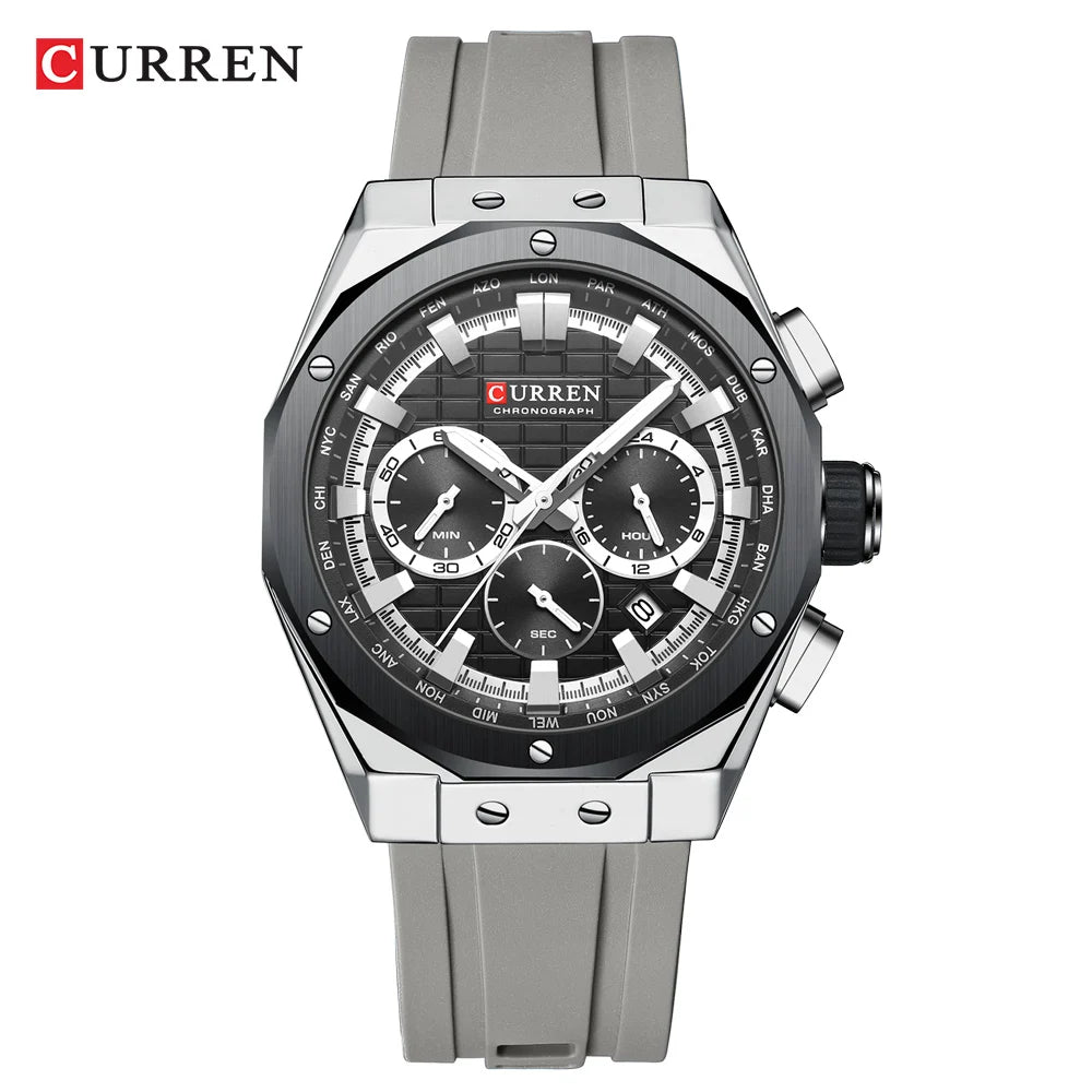 Montre Quartz Homme CURREN 8464 – Chronographe Lumineux, Silicone & Écrin | 10 Coloris