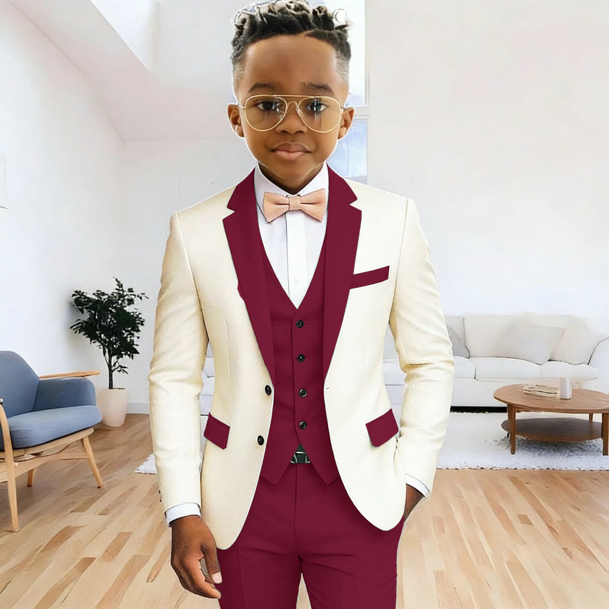 Costume 3 Pièces Garçon | Veste + Gilet + Pantalon | Mariage Cérémonie 2-16 Ans