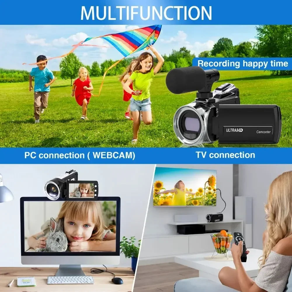 Caméscope AEVYVKV 4K 48MP – Stabilisation EIS, Zoom 18x, Micro Intégré, Portable, Idéal Débutants & Étudiants – CLEVI Paris