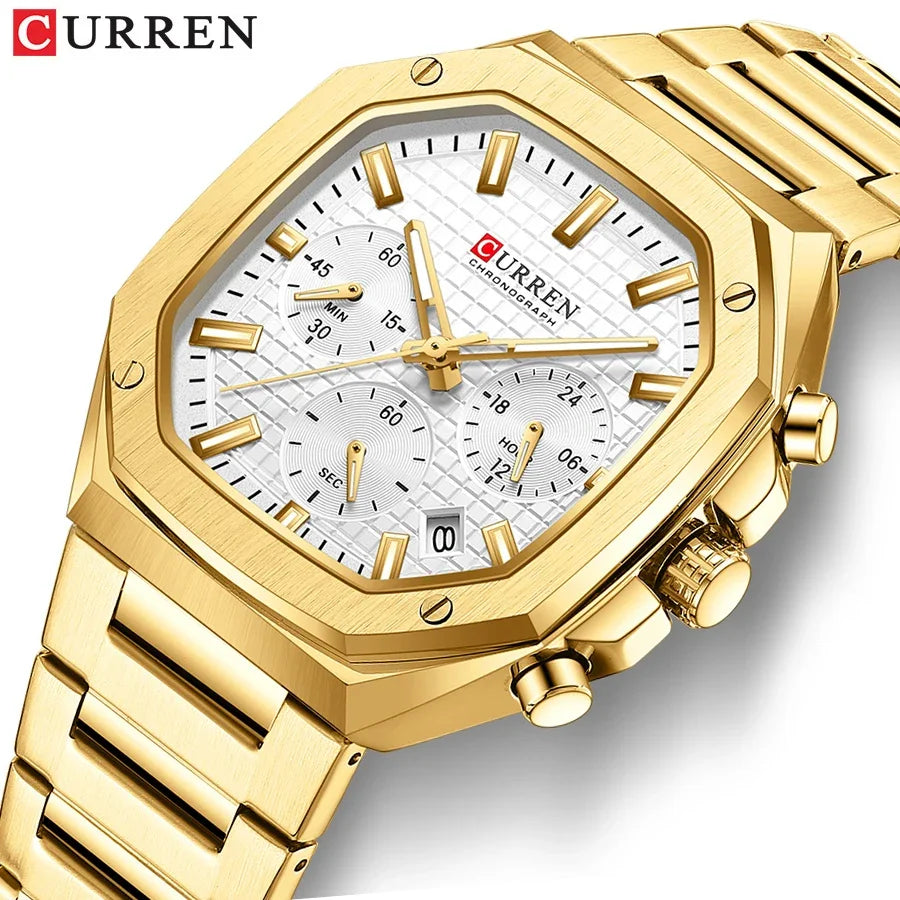 CURREN Montre Quartz Homme Sport Carrée Acier Étanche Chronographe – CLEVI Paris
