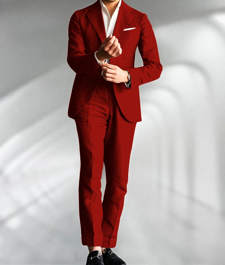 Costume Homme Mariage Slim Fit – Blazer & Pantalon Lin | 15 Coloris