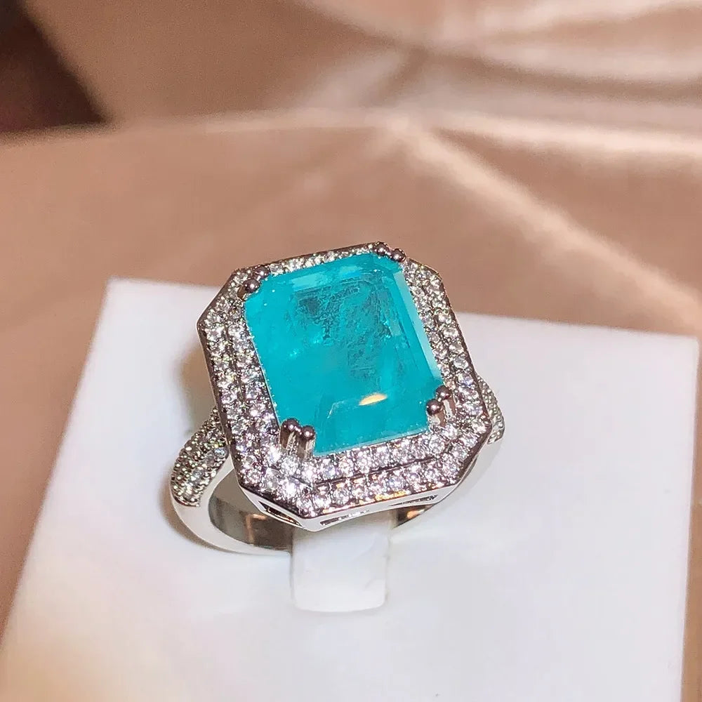 Bague Zircon Paraiba Rose Bleu Vert | Argent 925 – CLEVI Paris