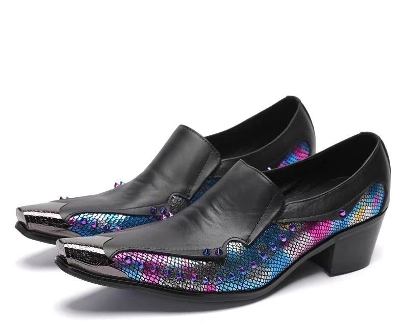 Oxford Homme Cuir Vache Bout Pointu Imprimé Serpent Slip-On Plateforme Rehaussant EU 36-49 – CLEVI Paris