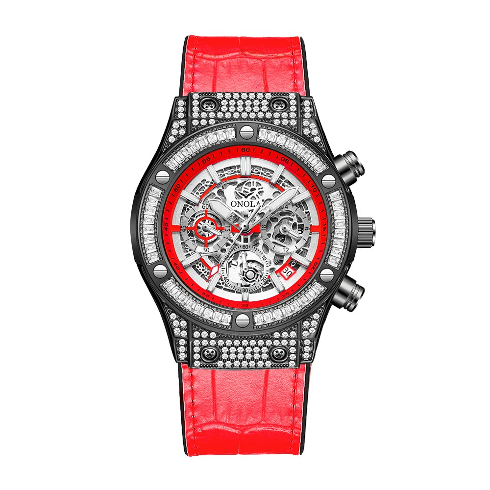 ONOLA ON6856 – Montre Quartz Homme | Diamants, Calendrier, Bracelet Cuir, Étanche 3 Bar