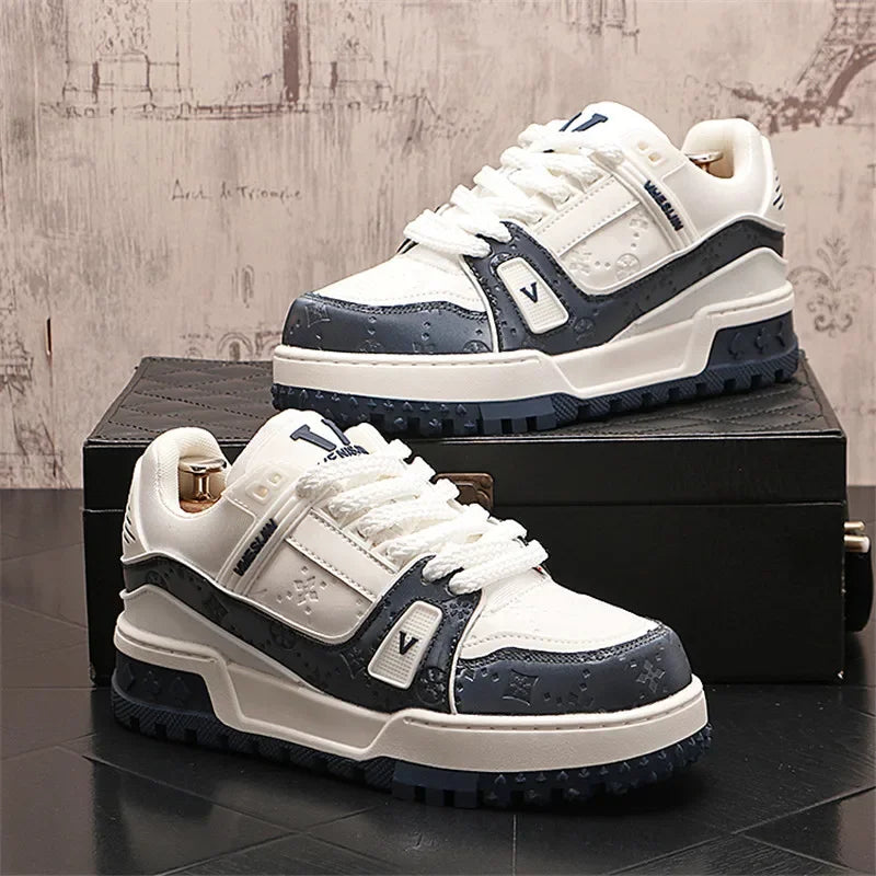 Sneaker Casual Homme HUISONG – Semelle Épaisse Cuir Lacets & Sangle Cheville