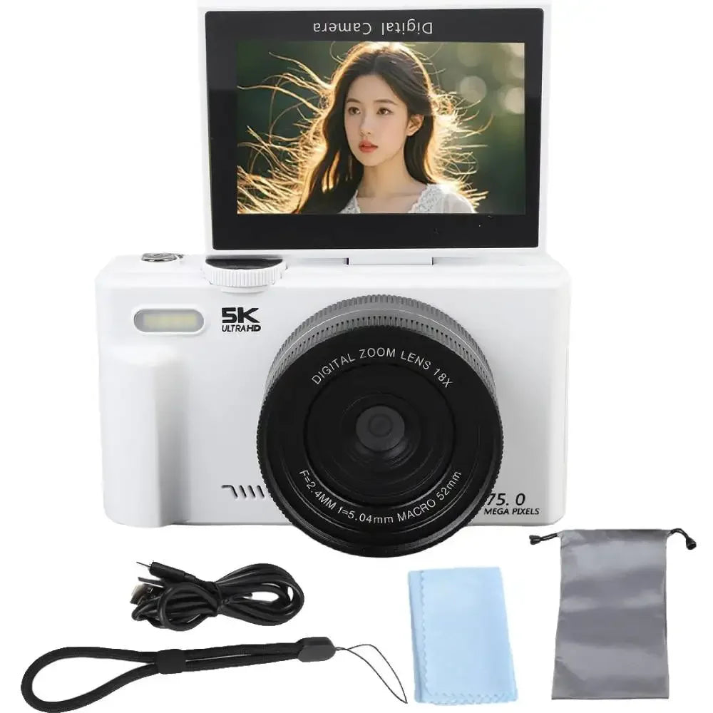Appareil Photo 5K 75MP DIXSG – WiFi, Écran Rabattable 3", Zoom 18x, Flash, Webcam & Vlogging
