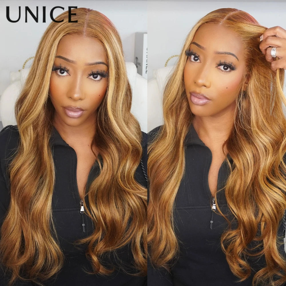 Perruque Body Wave Brun Reflets Blonds 7x5 Lace Glueless 100% Cheveux Humains 16-24 Pouces – CLEVI Paris