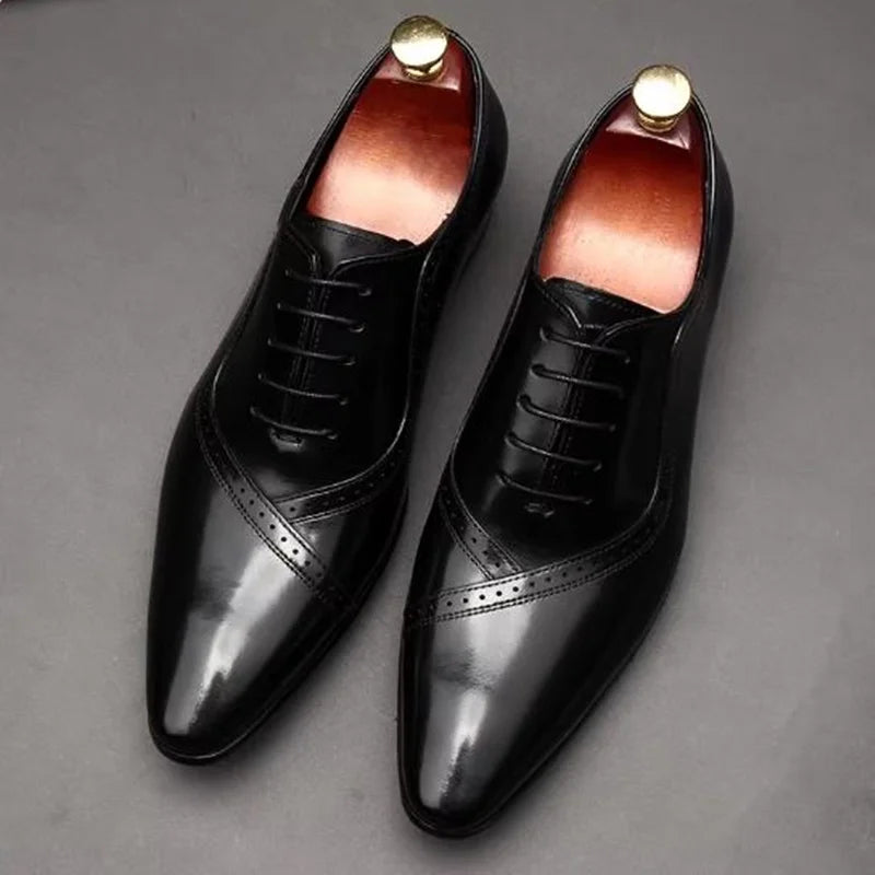 Oxford Cuir Véritable Bout Pointu Lacets Homme Noir & Marron – Tailles 35-46 – CLEVI Paris
