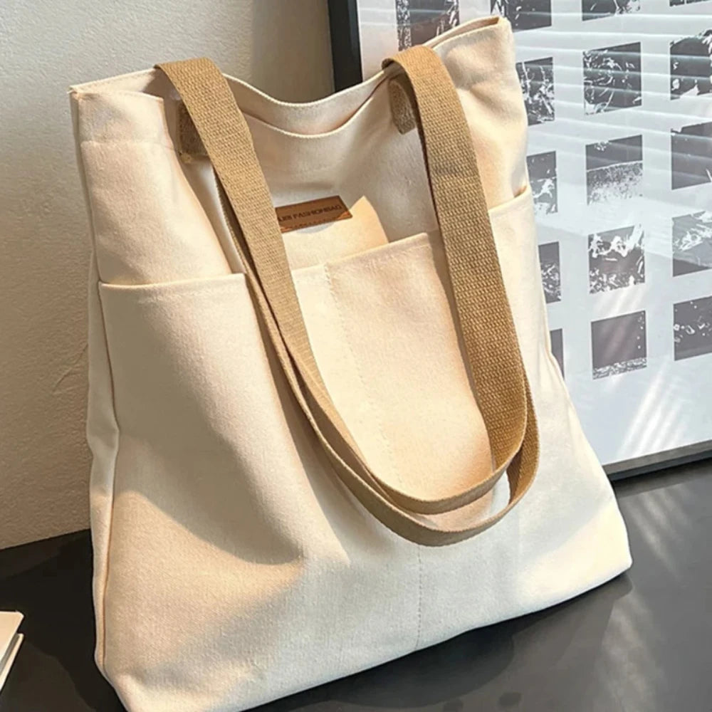 Tote Bag Canvas Souple Grande Capacité — 38x35cm, Unisexe, Blanc Vert Noir | CLEVI Paris