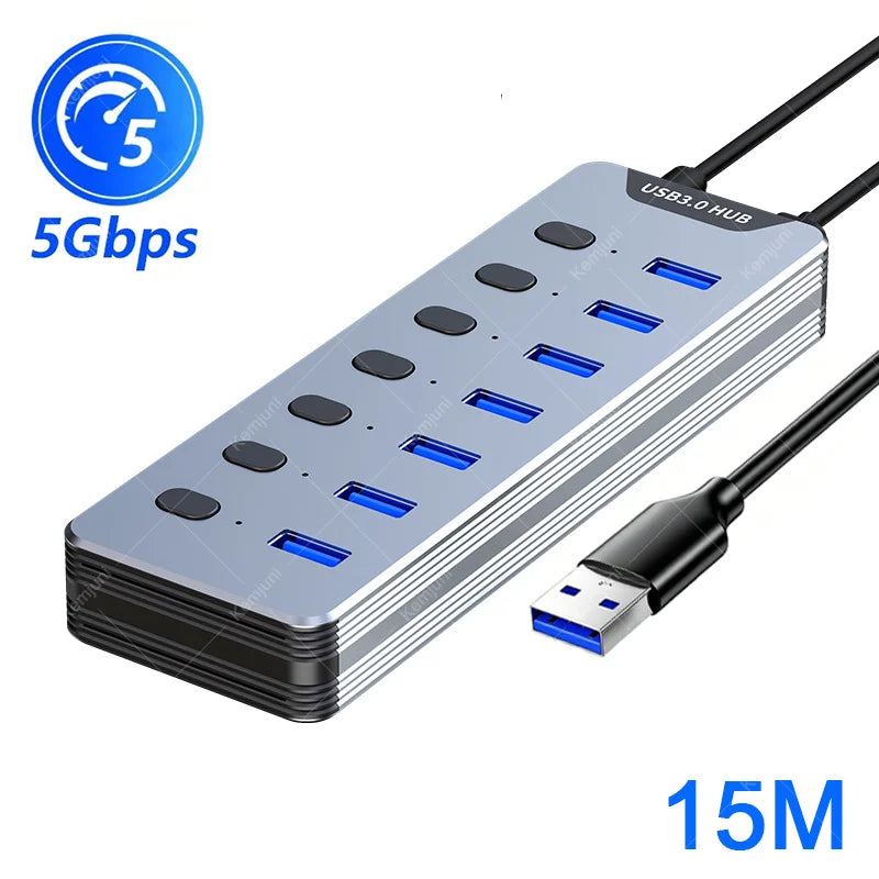 Hub USB 3.0 7 Ports Interrupteurs Individuels Alimentation 24W 5Gbps – CLEVI Paris