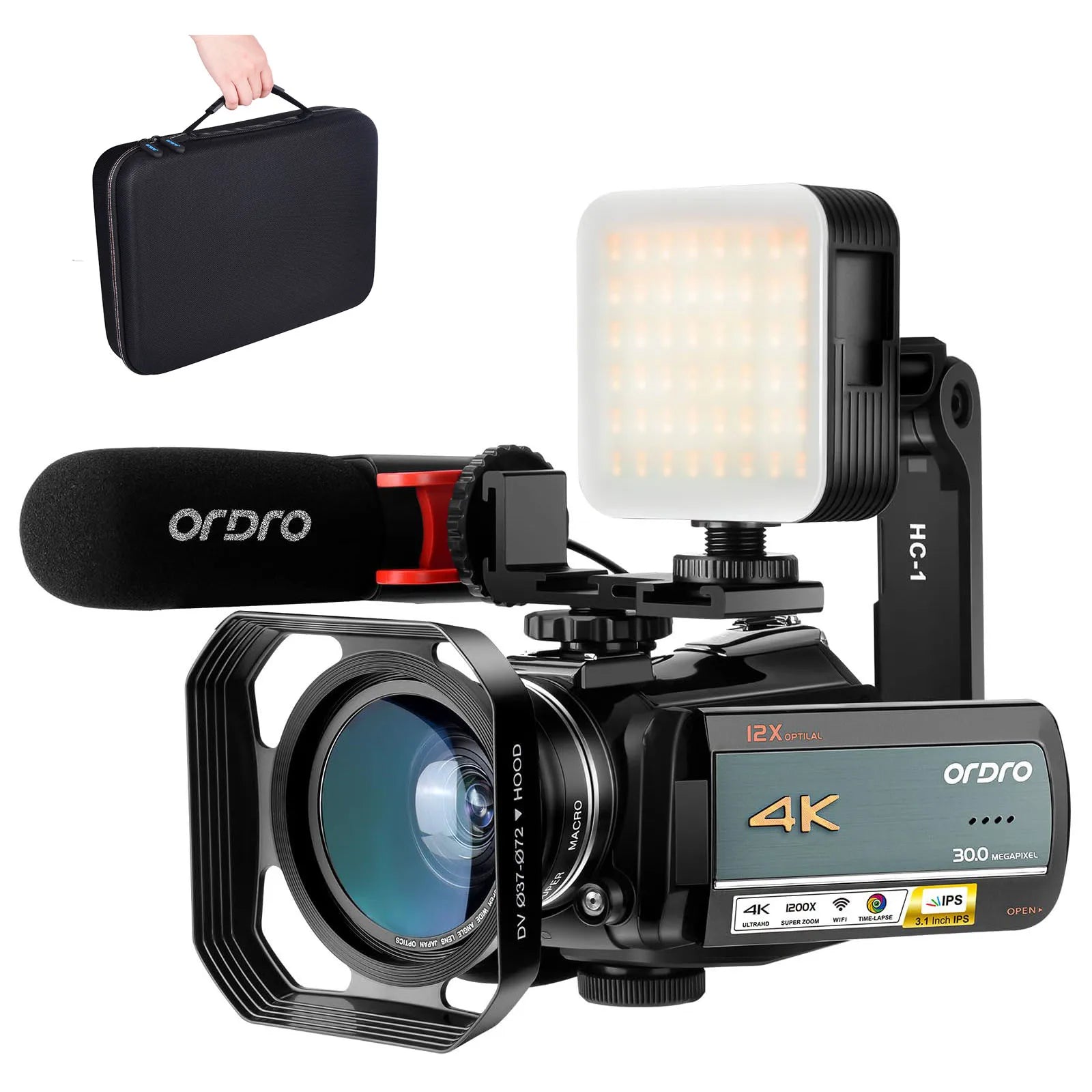 Caméscope Ordro AC5 PLUS 4K Sony CMOS Zoom 12x WiFi Écran 3,1" Micro LED Kit Complet – CLEVI Paris