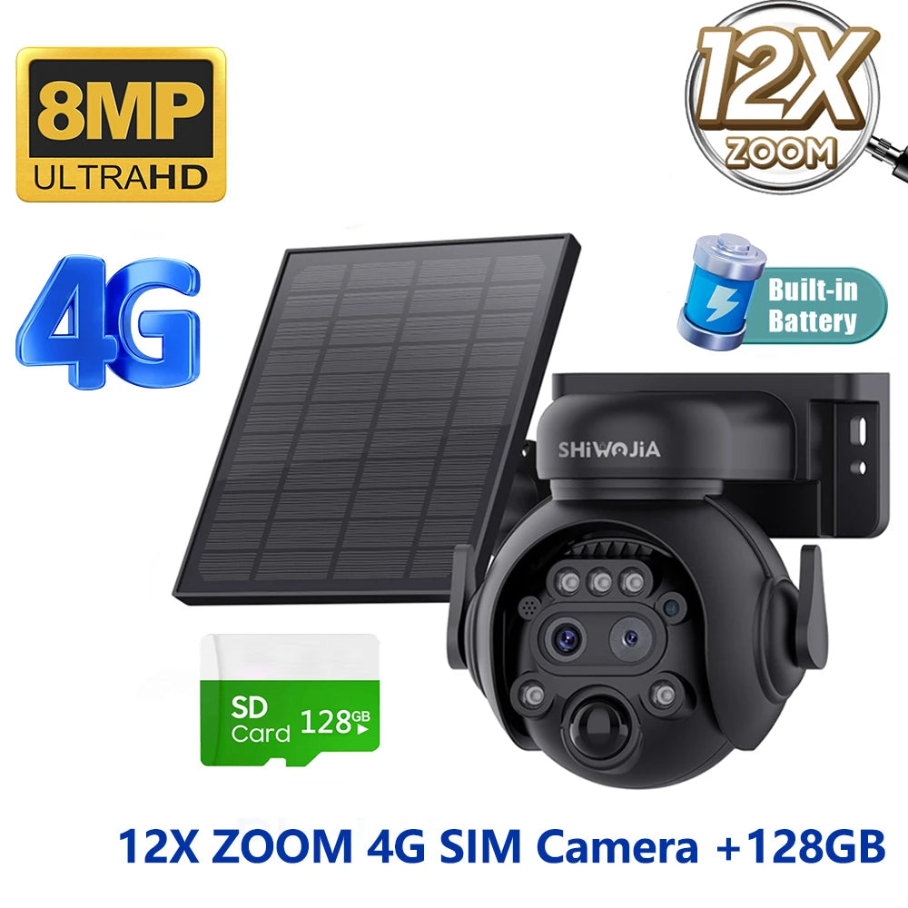 Caméra Solaire Extérieure 8MP 4K Double Objectif Zoom 12x 4G Wi-Fi PIR IP65 – CLEVI Paris