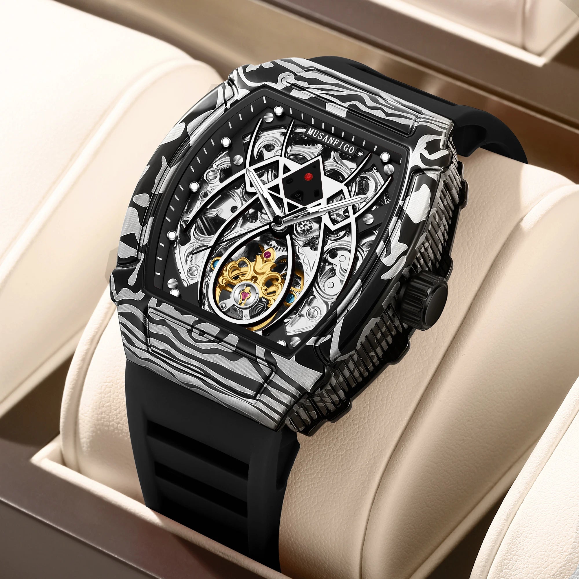 MUSANFIGO Montre Automatique Homme Squelette Tonneau Silicone Lumineux 40mm – CLEVI Paris