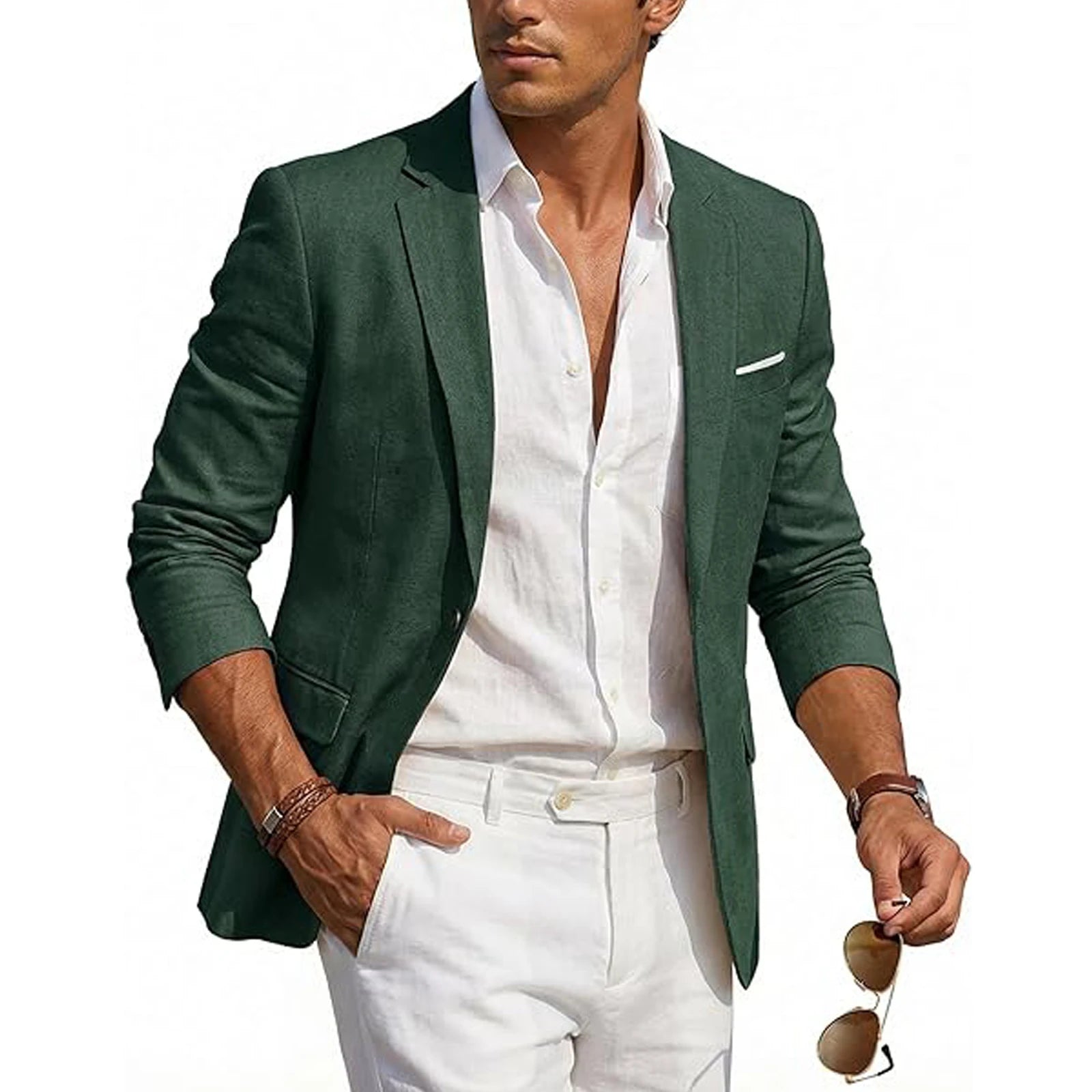 Blazer Homme Casual Lin Slim Fit Léger Un Bouton Mariage Plage – CLEVI Paris