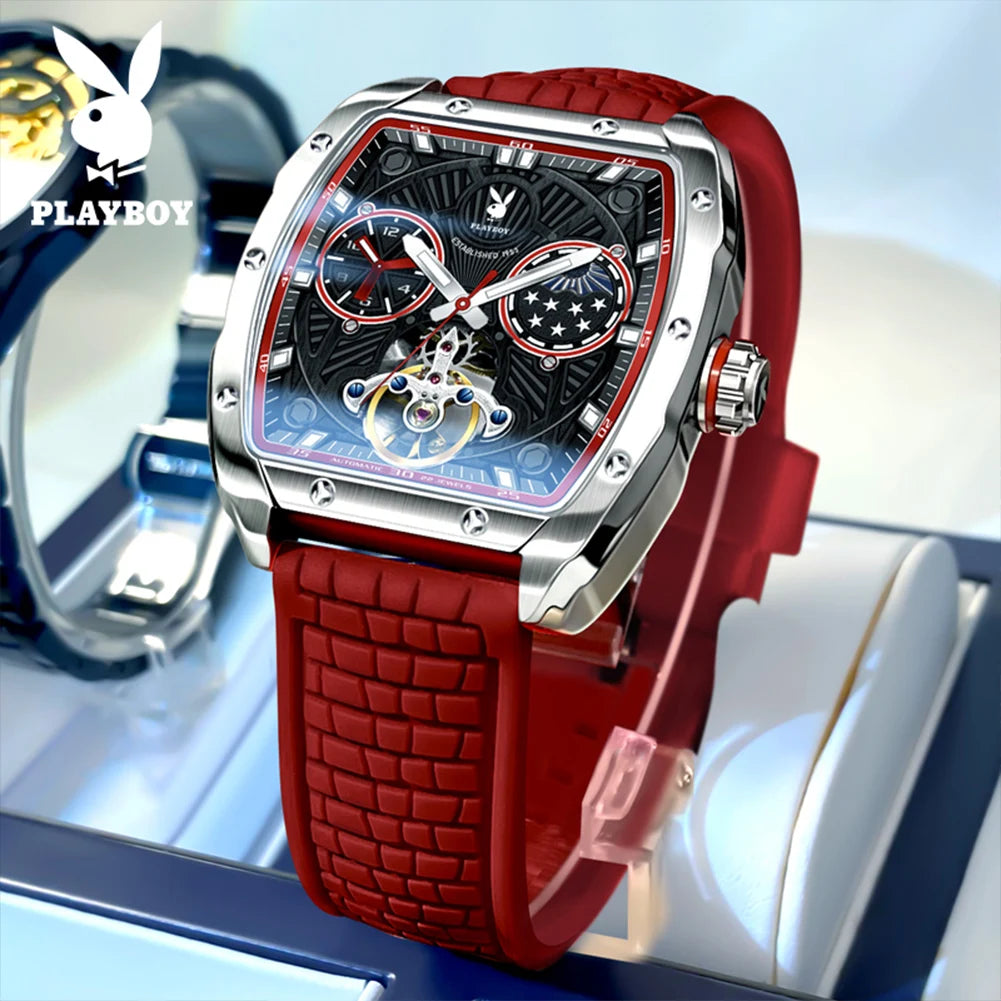 PLAYBOY Montre Automatique Homme Tonneau Flywheel Phase de Lune Lumineux – CLEVI Paris