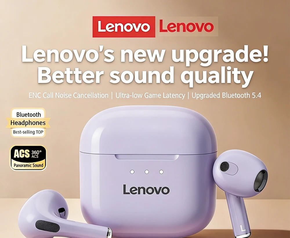 Écouteurs Lenovo LP40 Pro Bluetooth 5.1 13mm ENC IPX5 25H – CLEVI Paris