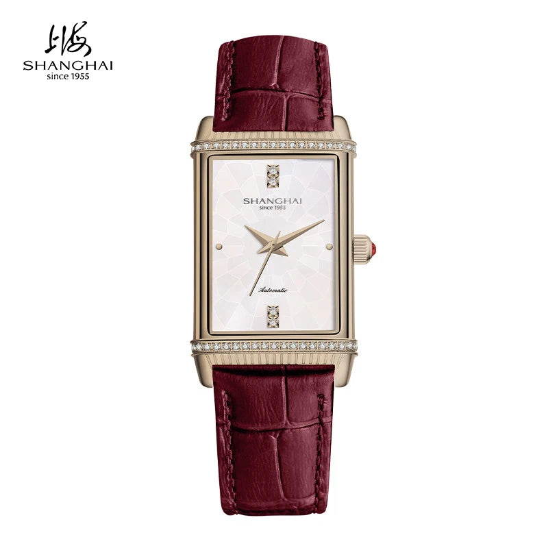Shanghai Watch 22MT Montre Automatique Femme Rectangulaire Saphir Cuir 25x41mm – CLEVI Paris