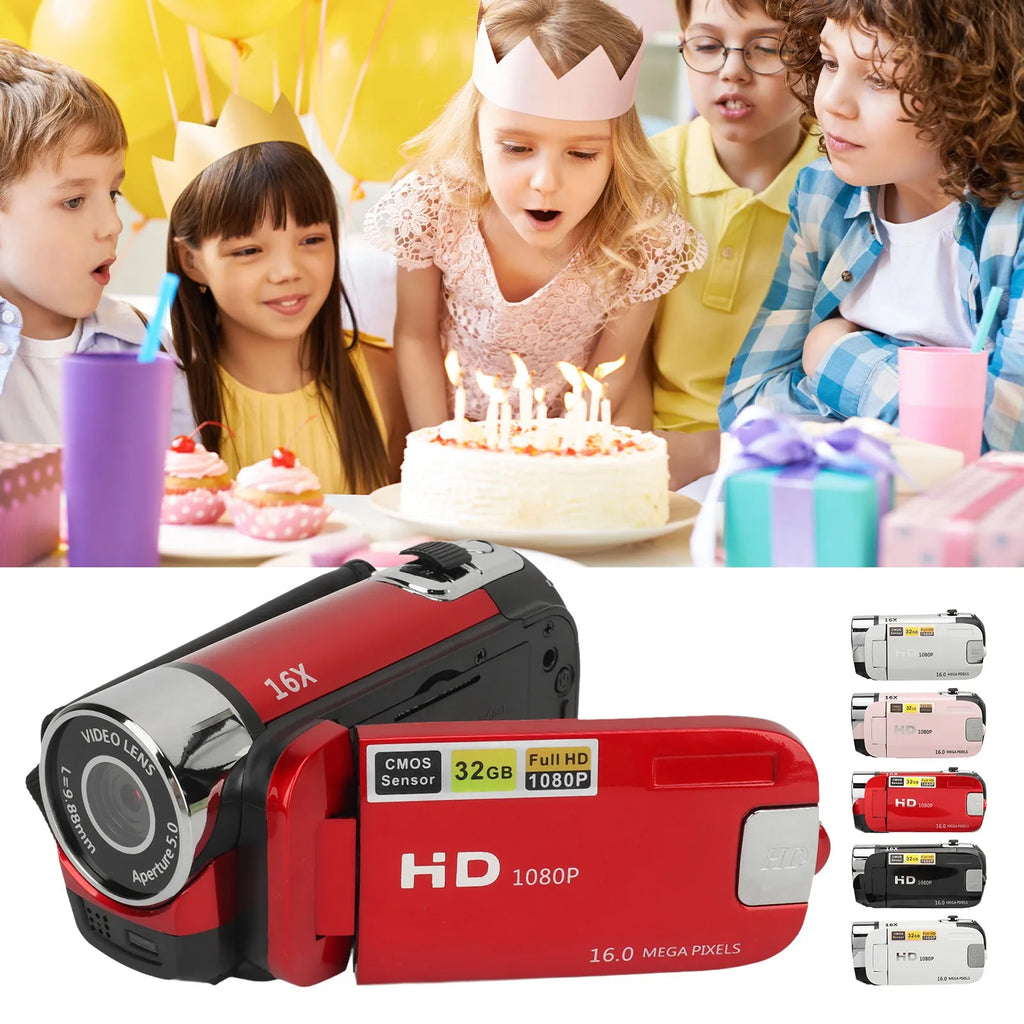 Caméra Numérique 1080p 16MP – Écran Rotatif 2,4", Zoom 16x, Lumière d’Appoint, Anti-Choc – CLEVI Paris