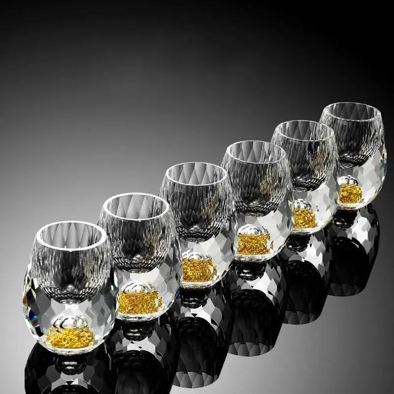 Verres à Shot en Cristal Luxe Feuille d’Or — 15ml, Vodka, Saké, Bar, Lot 1 à 6 | CLEVI Paris