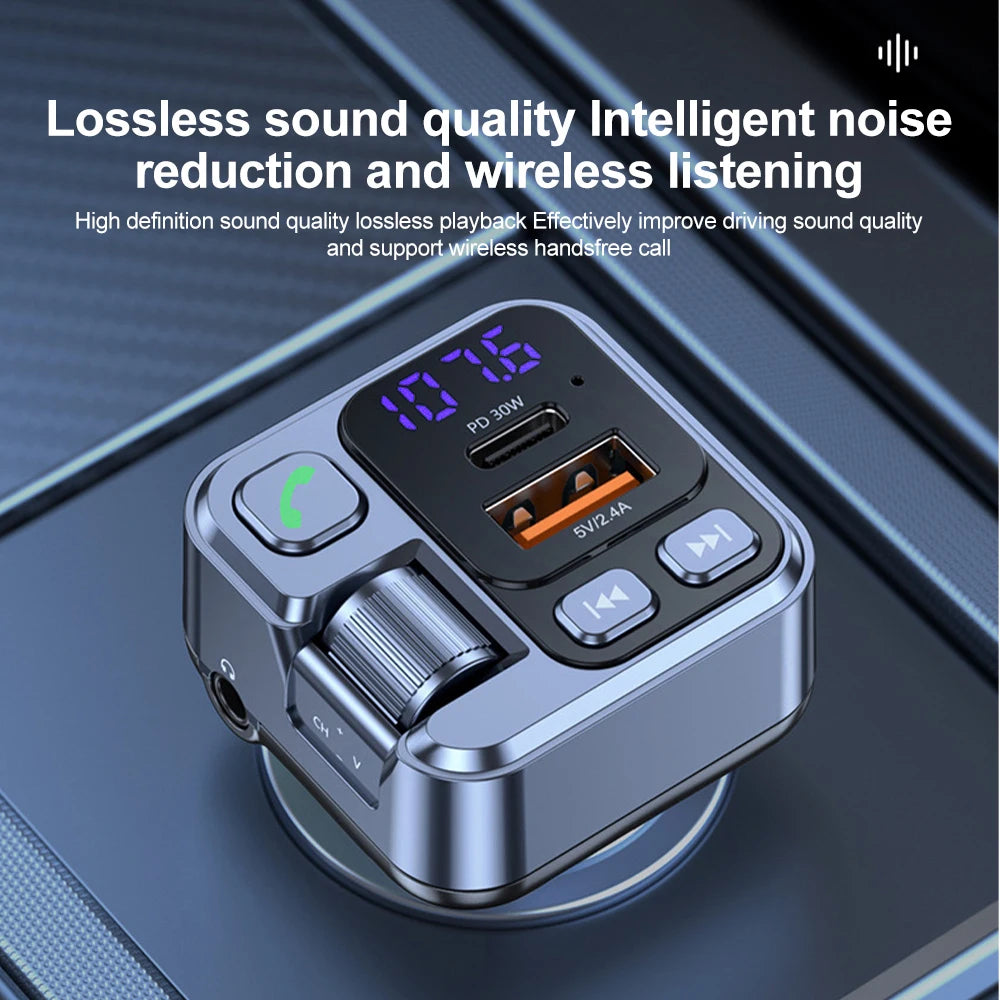 Émetteur FM Bluetooth 5.1 Voiture – Charge Rapide 30W PD USB-C Lecteur MP3 Mains Libres AUX 12-24V – CLEVI Paris
