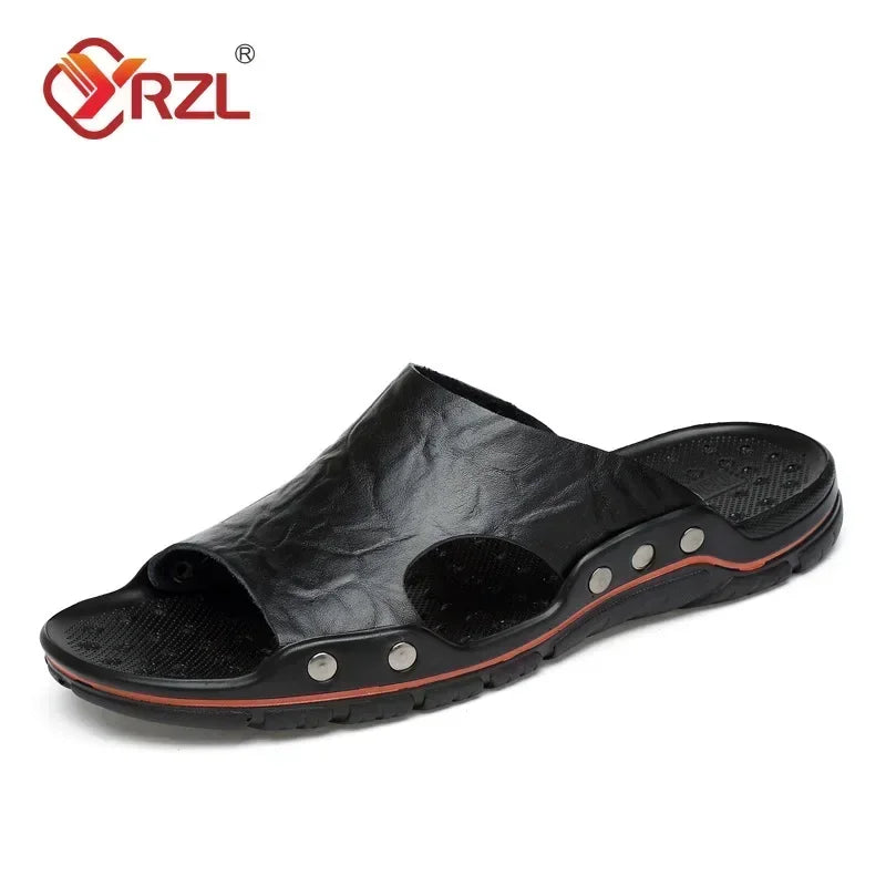 Sandales Homme Été – Slides EVA Ultra-Légères, Tige PU, Style Classique | Noir ou Marron Jaune
