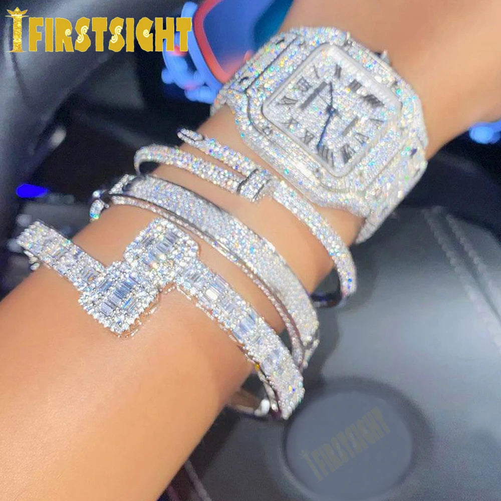 Bracelet Charm Iced Out Zircon Carré – Cuivre Plaqué Or Rose, Or ou Platine, Sertissage Griffe, Mixte Hip Hop, 17-19 cm – CLEVI Paris