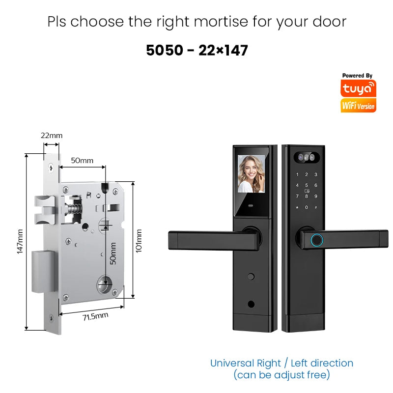Serrure Connectée Catchface – Reconnaissance Faciale, Caméra, Écran, Tuya WiFi, 7 Modes