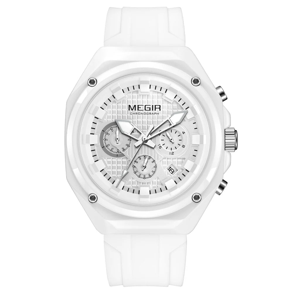 MEGIR 8118 Montre Homme Chronographe Quartz Bracelet Silicone 45mm Lumineux Calendrier 3 ATM 5 Coloris – CLEVI Paris