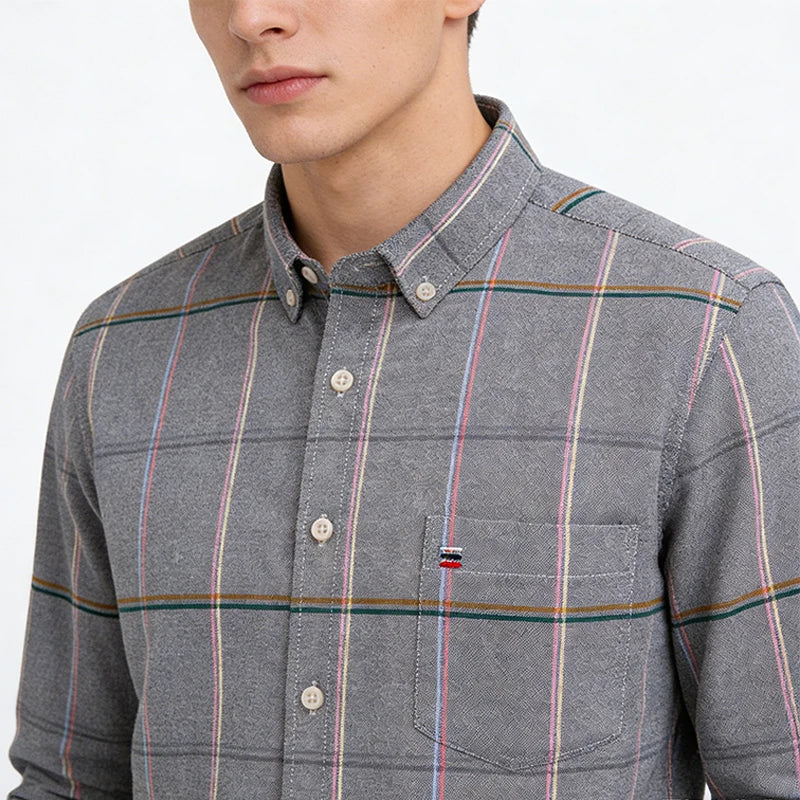 Chemise Oxford Homme Manches Longues Rayée Casual 100% Coton – Tailles 38-47 – CLEVI Paris