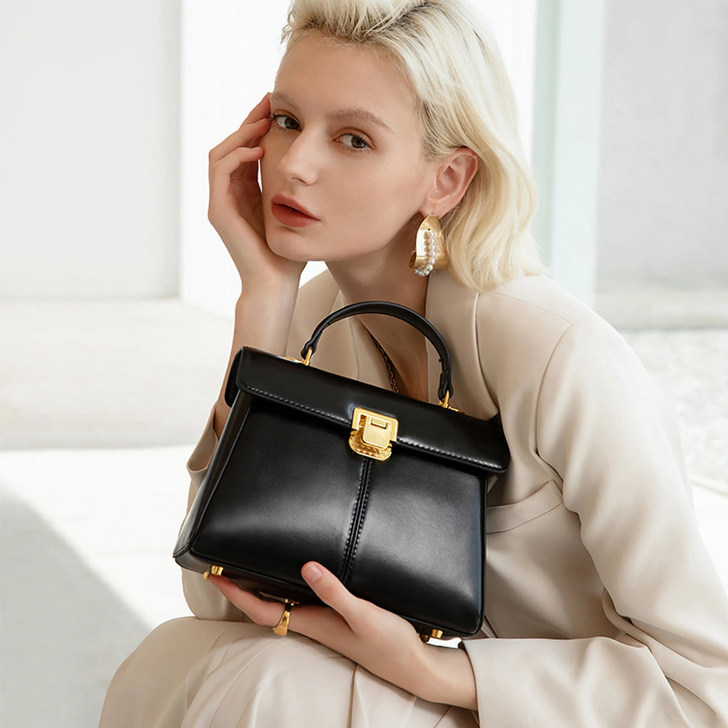 Sac à Main Femme en Cuir Véritable avec Foulard – Sac Épaule Luxe | 5 Coloris | 23.5x17.5x7.5cm
