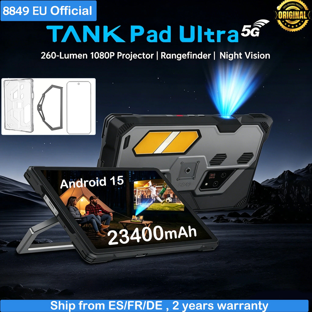 Tablette Ruggedée 8849 Tank Pad Ultra – Projecteur 260 Lumens, 5G, 32Go RAM, 512Go, Android 15 – CLEVI Paris