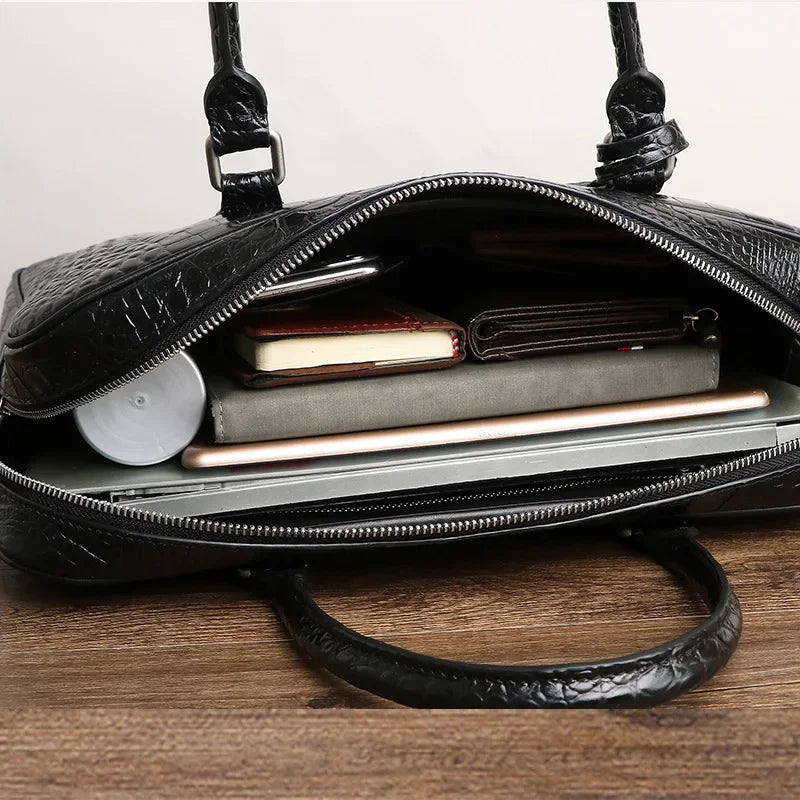 Porte-Documents Homme Cuir Véritable Motif Alligator 14” – CLEVI Paris