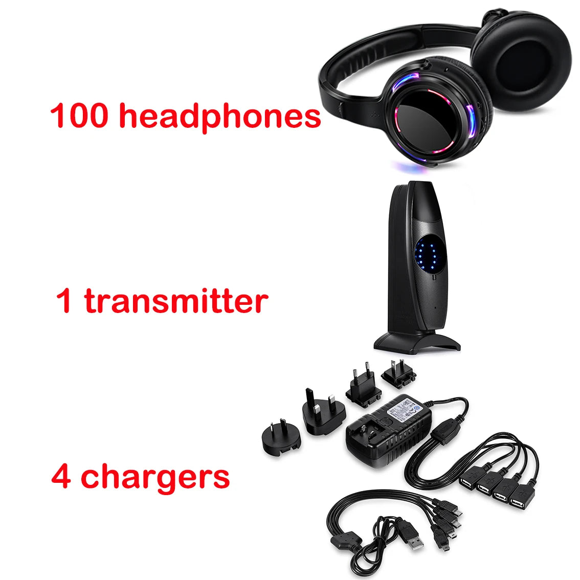 CATASSU Casques Silent Disco LED RF Sans Fil 3 Canaux 100m 10h – CLEVI Paris