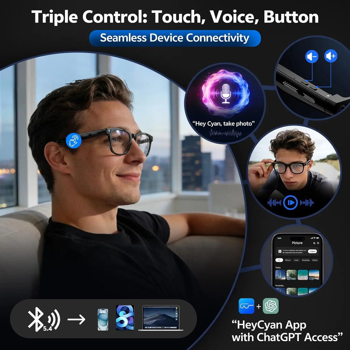 Lunettes IA 4K 8MP WiFi ChatGPT Traduction 150 Langues – CLEVI Paris
