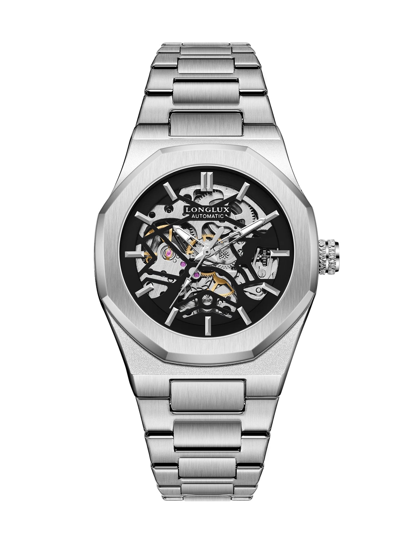 Montre Mécanique Homme LONGLUX 6269K2 – Squelette Automatique, Acier & Style Alien