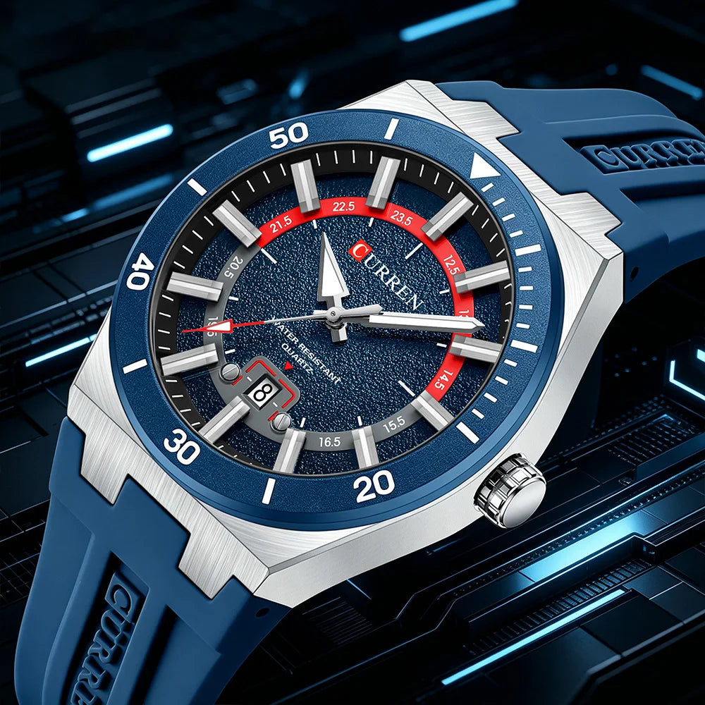 CURREN Montre Quartz Homme Cadran Texturé Silicone Sport Lumineux Date Auto 43mm – CLEVI Paris