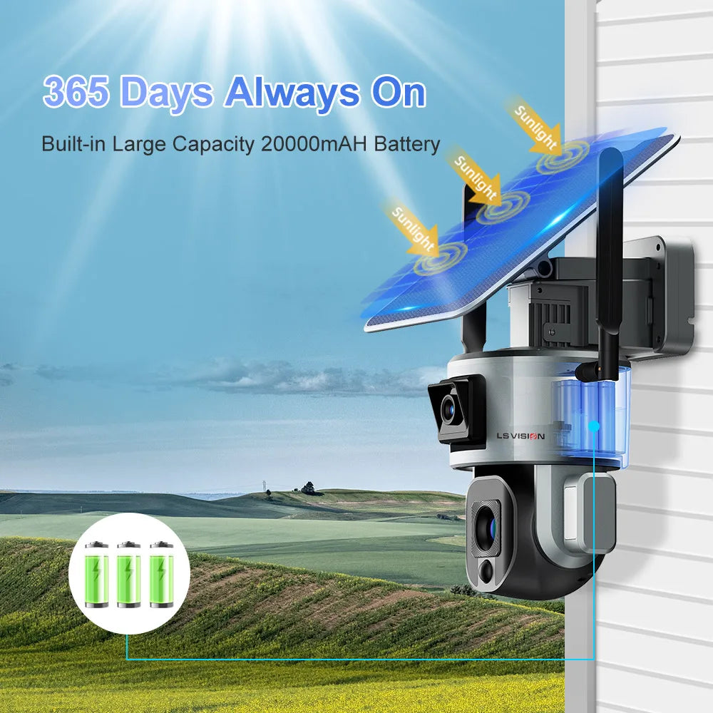 Caméra Solaire LS VISION 4K Double Objectif Zoom 20x 4G/Wi-Fi Suivi IA Vision Nocturne Couleur IP66 – CLEVI Paris