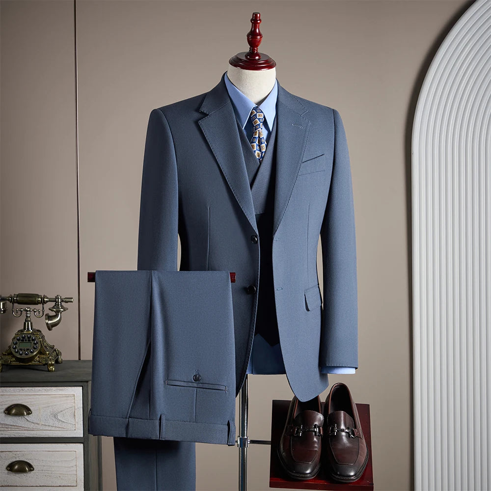 Costume 3 Pièces Homme Laine Coupe Slim Banquet Mariage – CLEVI Paris